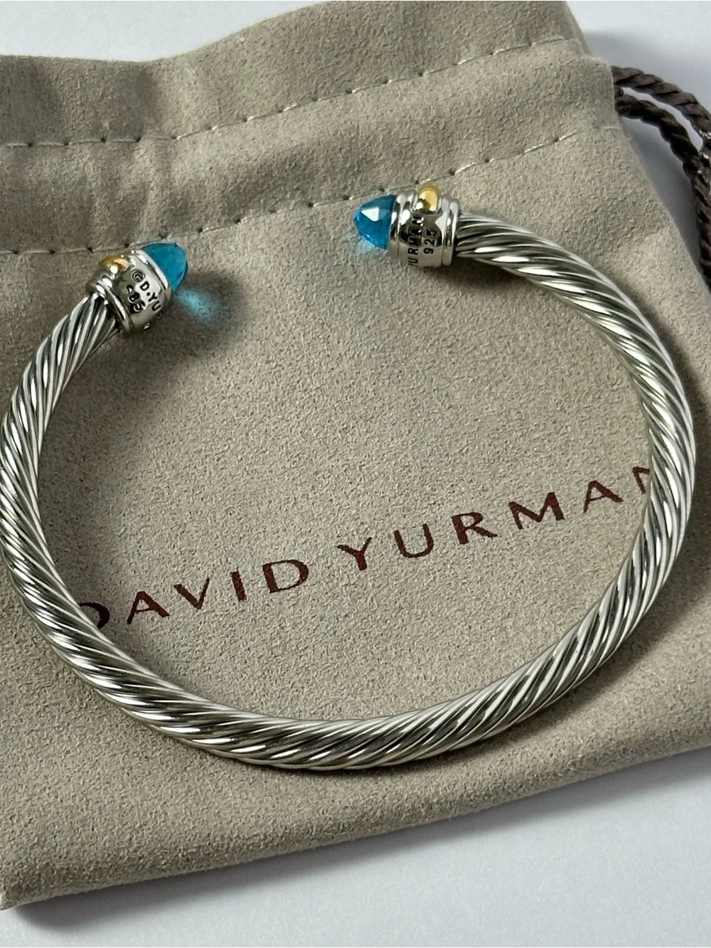 David Yurman 5mm Cable Classics Blue Topaz and 14K Gold Accent Cuff Bracelet